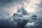 AI generated illustration of a stunning large iceberg illuminated by the cloudy sky above