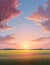AI-generated illustration of a stunning meadow dotted with pink flowers during a pink sunset
