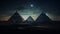 AI generated illustration of a stunning nightscape featuring three majestic pyramids