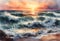 AI generated illustration of a stunning painting capturing the majestic ocean waves