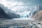 AI generated illustration of a stunning snowy mountain range featuring a glacier