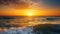 AI generated illustration of a stunning sunset on the ocean horizon with waves rolling