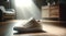 AI generated illustration of a stylish shoe resting on a wood floor in a cozy, ambient interior
