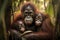 AI generated illustration of Sumatran Orangutan family (Pongo abelii) in a wooded area