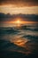 AI generated illustration of a sunrise over an ocean shoreline