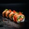 AI generated illustration of sushi rolls on a black background