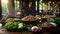 AI-generated illustration of Thai food sitting on top of a rustic wooden table