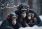 AI generated illustration of three chimpanzees sitting in the snow