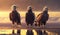 AI generated illustration of Three majestic bald eagles perched on a beach