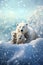 AI generated illustration of three majestic polar bear  atop a frozen sea in the arctic