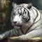 AI generated illustration of a Tiger lounging in a lush jungle settingg