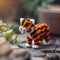 AI generated illustration of a tiny knitted tiger standing on rocks