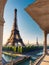 AI generated illustration of tourists enjoying the iconic view of the Eiffel Tower in Paris, France