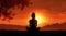AI generated illustration of a tranquil silhouette of a person in a yoga pose against a sunset