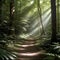 AI generated illustration of a tranquil sunlit scene of a forest path