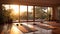 AI generated illustration of a tranquil yoga studio with a variety of potted plants