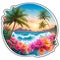 AI generated illustration of a tropical beachscape featuring a shoreline of turquoise water