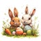 AI generated illustration of two adorable bunnies, one with a charming Easter eggs