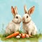 AI generated illustration of two adorable bunnies surrounded by a colorful Easter eggs