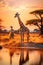 AI generated illustration of Two African giraffes standing in a savannah lands