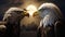 AI generated illustration of two bald eagles perched side by side in a dramatic nighttime sky