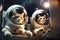 Ai generated illustration of two cats wearing astronaut suits, sitting in a spaceship cockpit,