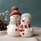 AI-generated illustration of two ceramic snowman-shaped salt and pepper shakers