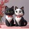 AI generated illustration of two felines elegantly adorned with adorable pink collars