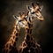 AI generated illustration of two giraffes standing in close proximity against a dark background