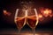 AI generated illustration of two glasses of champagne with a background of heart-shaped bokeh lights