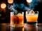 AI generated illustration of two glasses of cocktails with a smoke creating a mysterious atmosphere