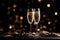 AI generated illustration of two glasses of sparkling champagne on a bokeh background