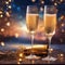 AI generated illustration of Two glasses of sparkling champagne placed on a festive setting