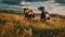 AI generated illustration of two horses gallop side-by-side through a lush field of tall grass