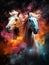 AI generated illustration of two majestic horses  with a colorful background