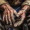 AI generated illustration of two muddy hands of a worker in a resting position