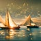 AI generated illustration of two sailboats gliding along a tranquil lake on a sunny day