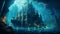 AI generated illustration of an underwater cityscape featuring an array of colorful fish