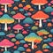 AI generated illustration of a variety of vibrant mushrooms with colorful caps