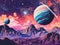 AI generated illustration of various planets and moons in a surreal cosmic scene