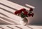 AI generated illustration of a vase of vibrant red roses on the table