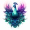 AI generated illustration of a vibrant abstract peacock with striking blue and purple colors