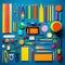 AI generated illustration of A vibrant array of school supplies, including pens, pencils, erasers.