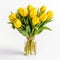 AI generated illustration of a vibrant array of yellow tulips in a glass vase