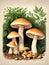 AI generated illustration of a vibrant and artistic floral arrangement with a variety of mushrooms