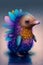AI generated illustration of a vibrant blue-feathered cartoon bird