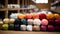 AI generated illustration of a vibrant collection of yarn of assorted colors arranged on a tabletop