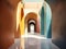 AI generated illustration of a vibrant colorful hallway with multiple archways
