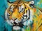 AI generated illustration of a vibrant and colorful painting of a majestic tiger