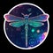 AI generated illustration of a vibrant dragonfly on a black backdrop featuring a geometric pattern